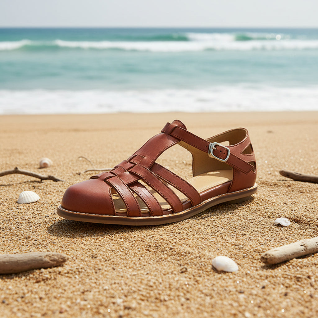 Women's Washed Leather Fisherman Sandals Closed-Toe Woven Strap