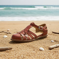 Women's Washed Leather Fisherman Sandals Closed-Toe Woven Strap