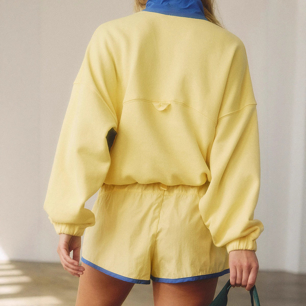 Women's Yellow and Blue Contrast Color Long-Sleeve Shorts Set - Image 2