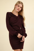 Figure-hugging ruched bodycon mini dress in a neutral tone