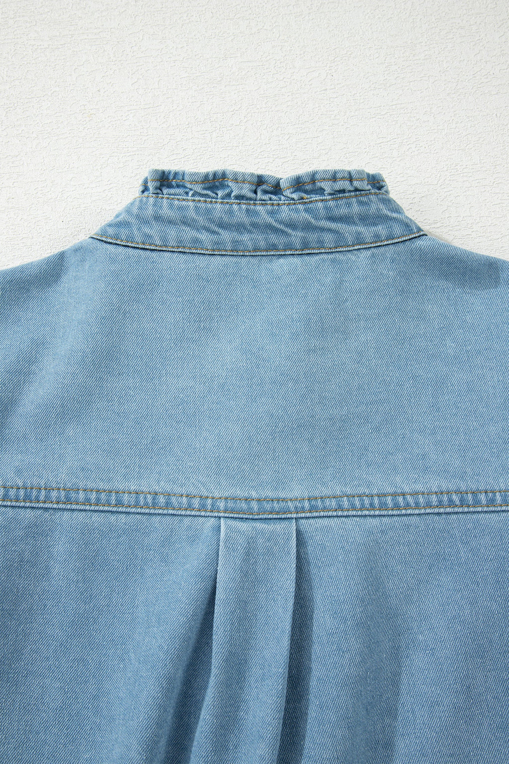 Solid Denim Frilled Ruffle Sleeve Buttoned Mini Dress