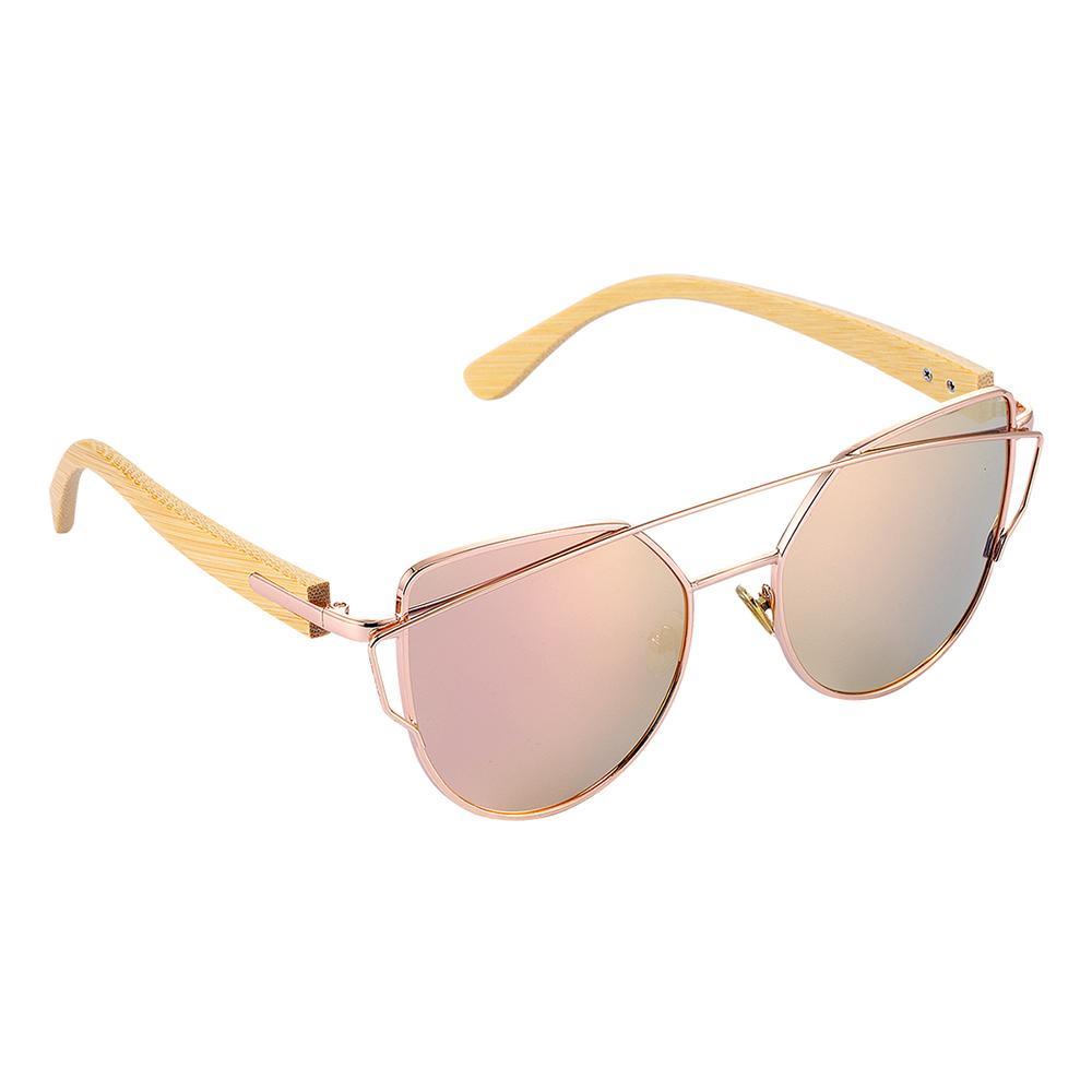 Polarized Cat Eye Sunglasses with Bamboo and Metal Frame