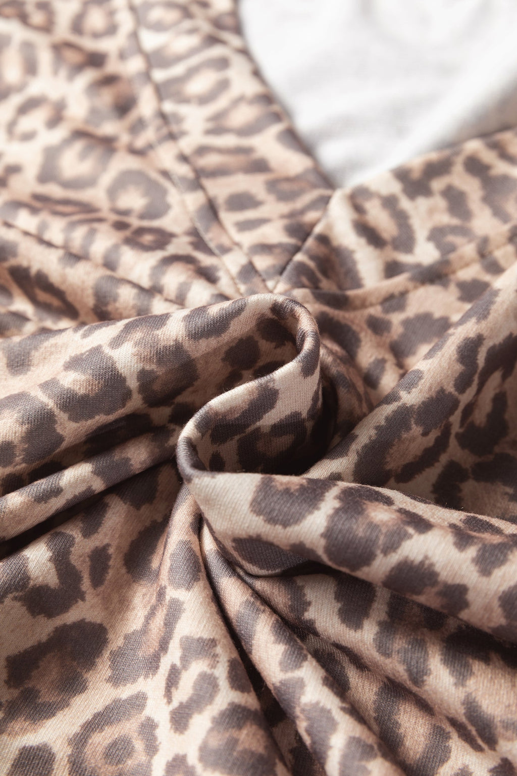 Light French Beige Leopard Print V Neck Pullover Mini Skirt 2pcs Set