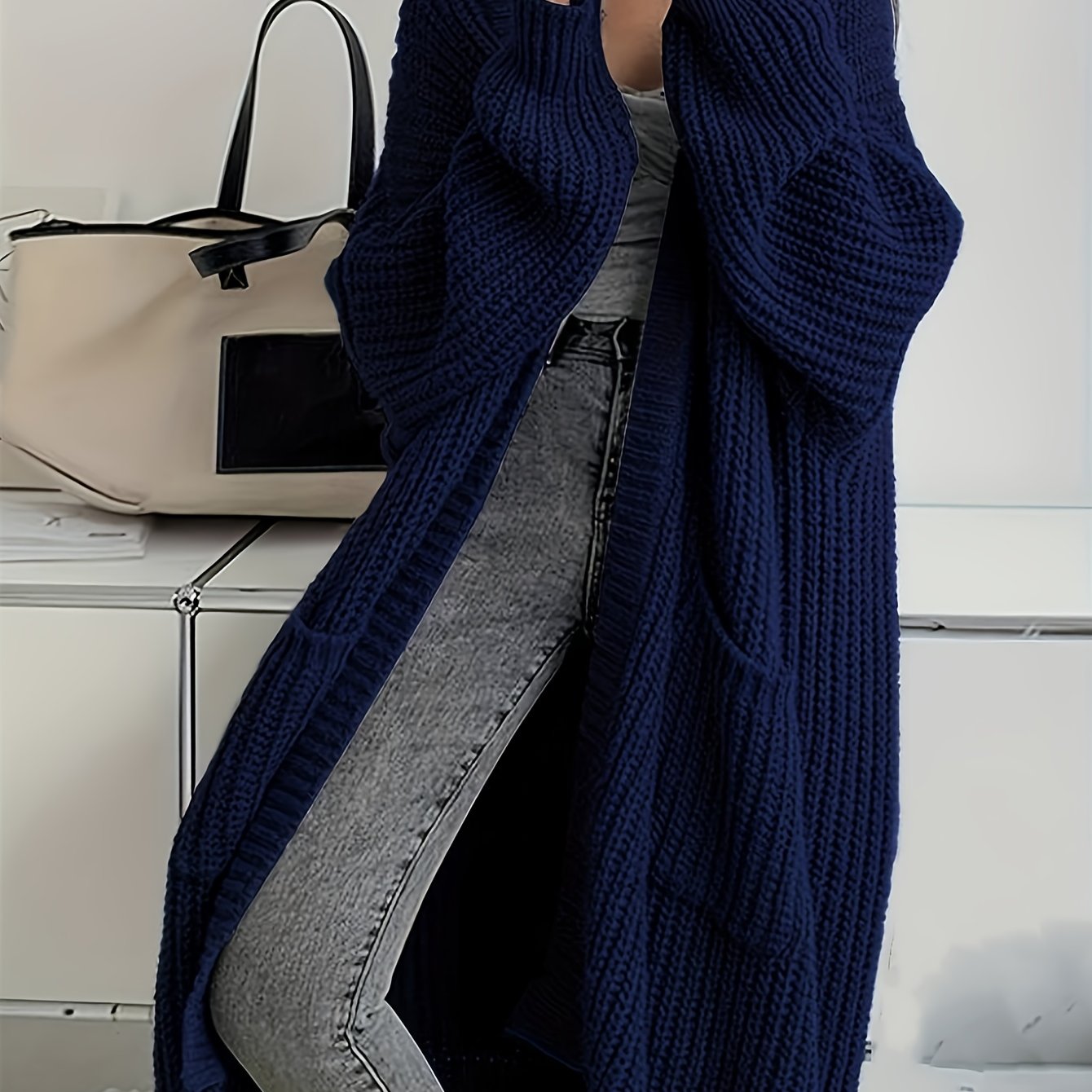 Women's Long Cardigan Over Knee V-Neck Chic