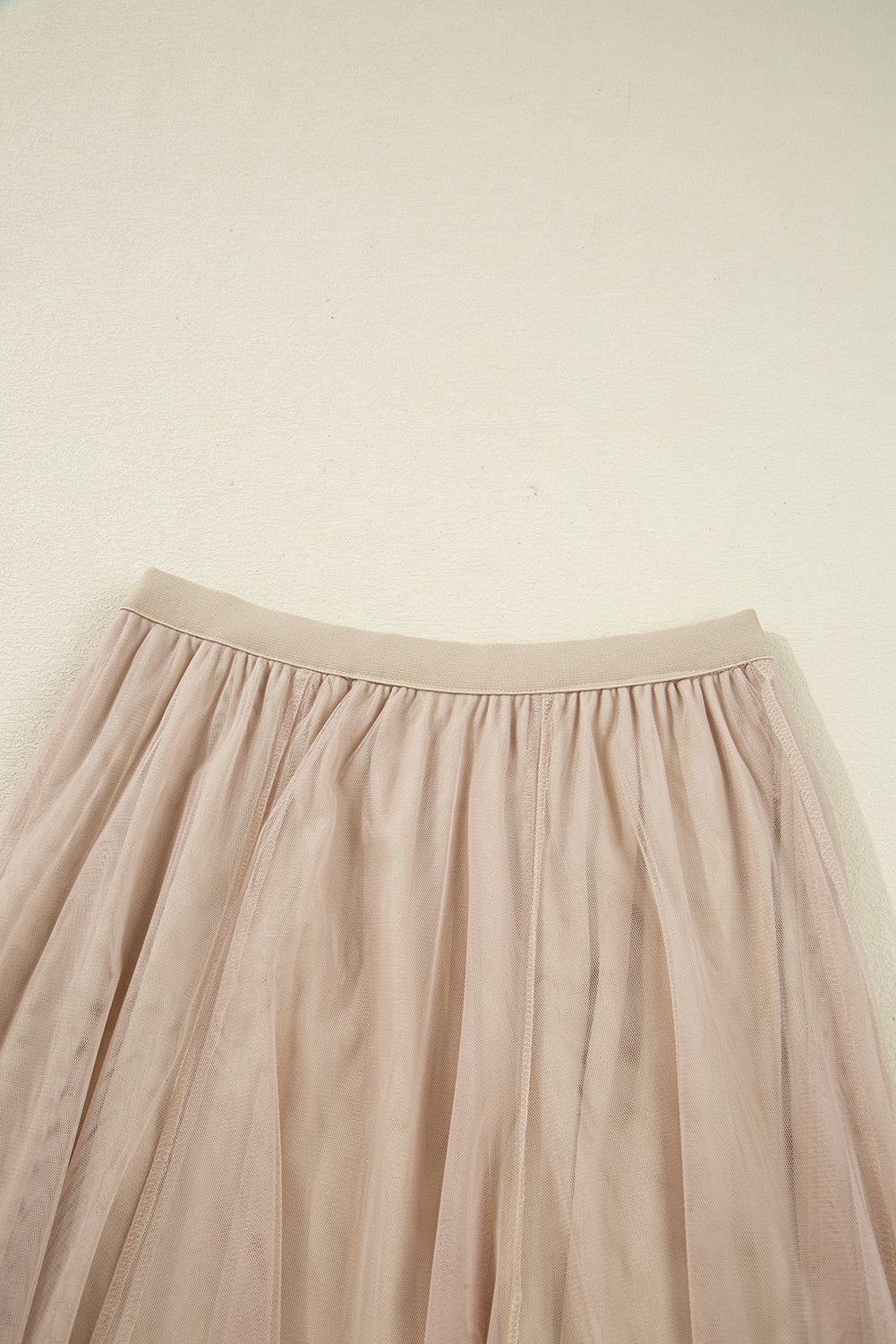 Beige Tulle Mesh Overlay Flared Midi Skirt for Women - Image 4