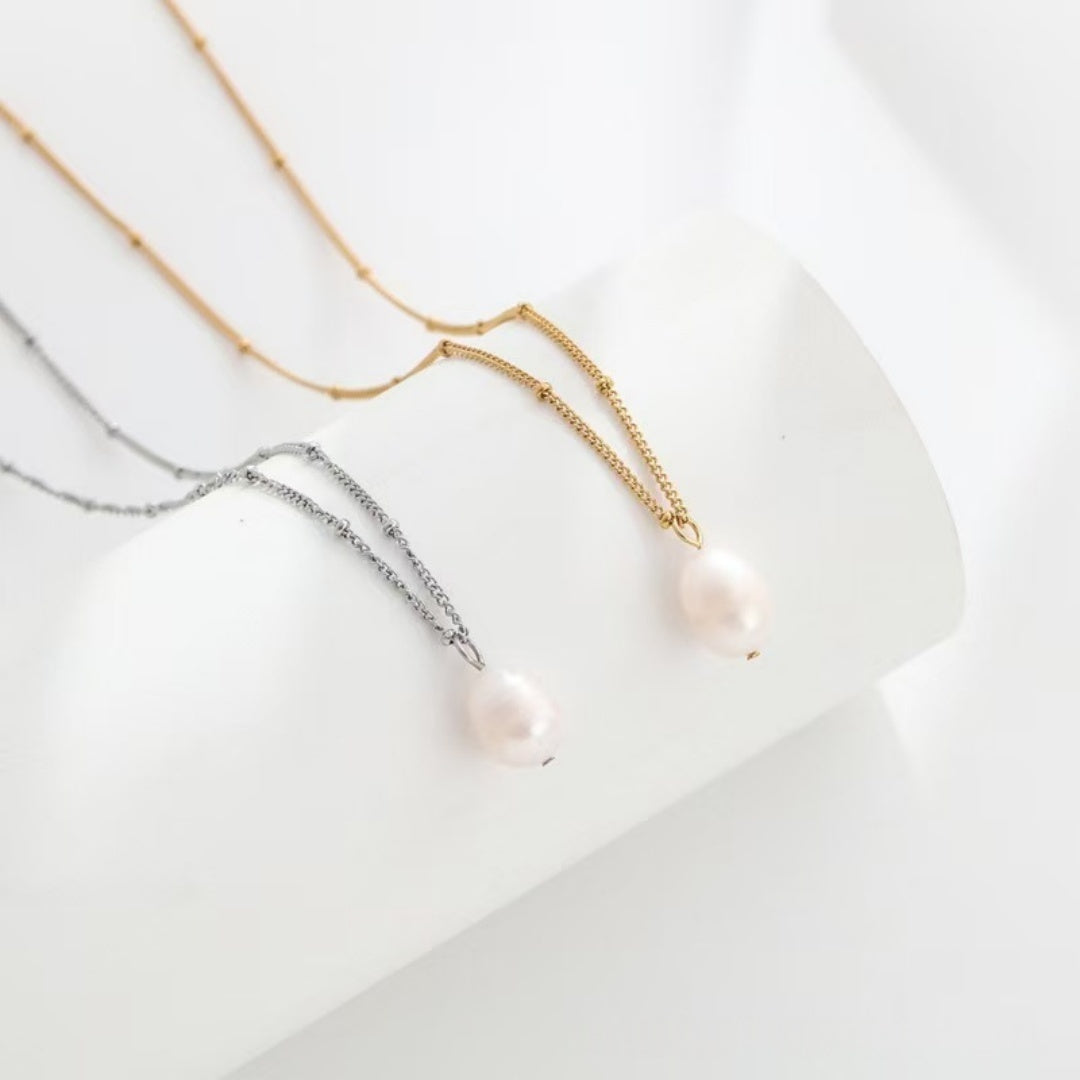Gold Freshwater Pearl Irregular Chain Necklace Modern Minimalist