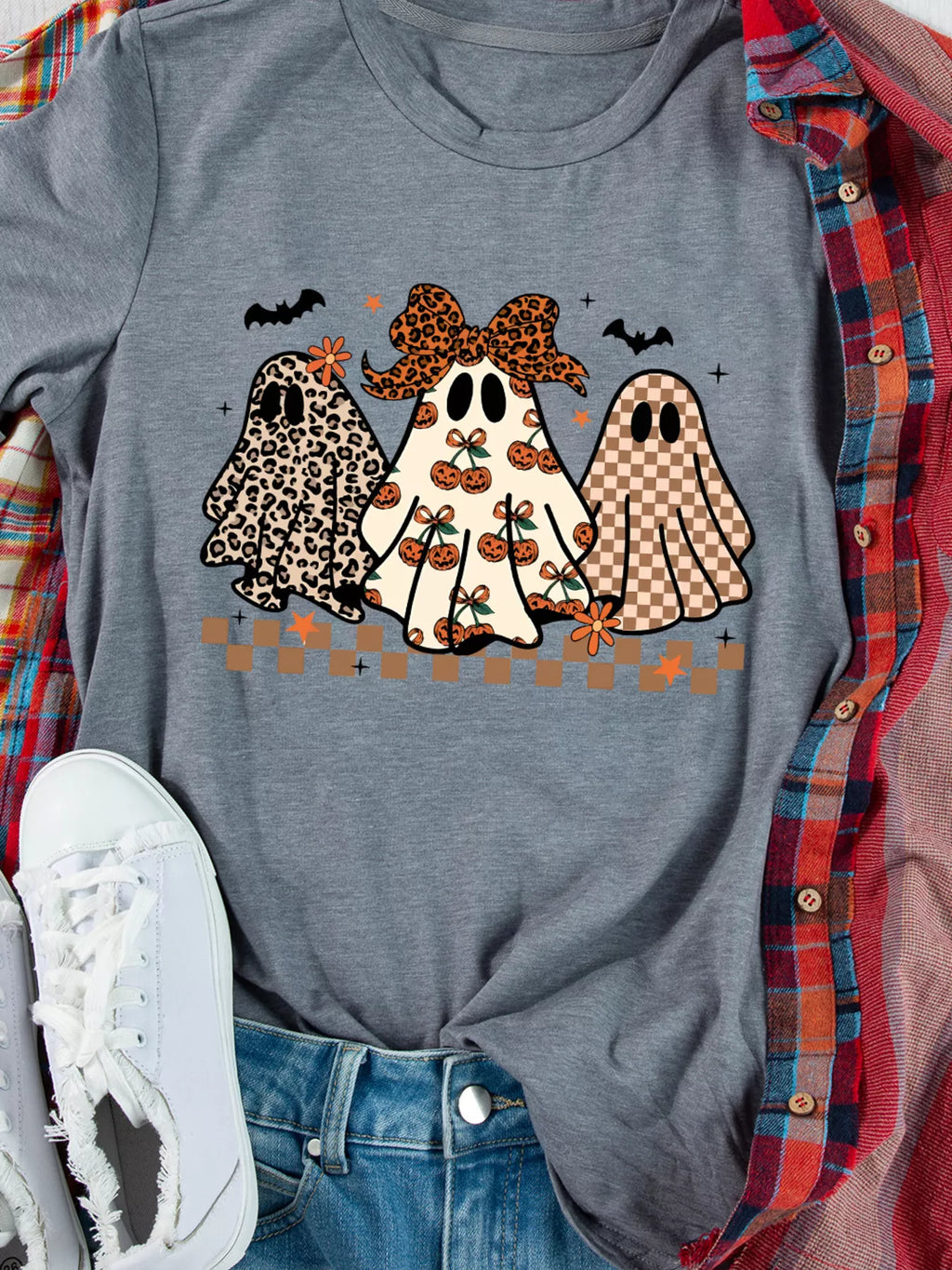 Halloween Ghost Round Neck Casual Tee