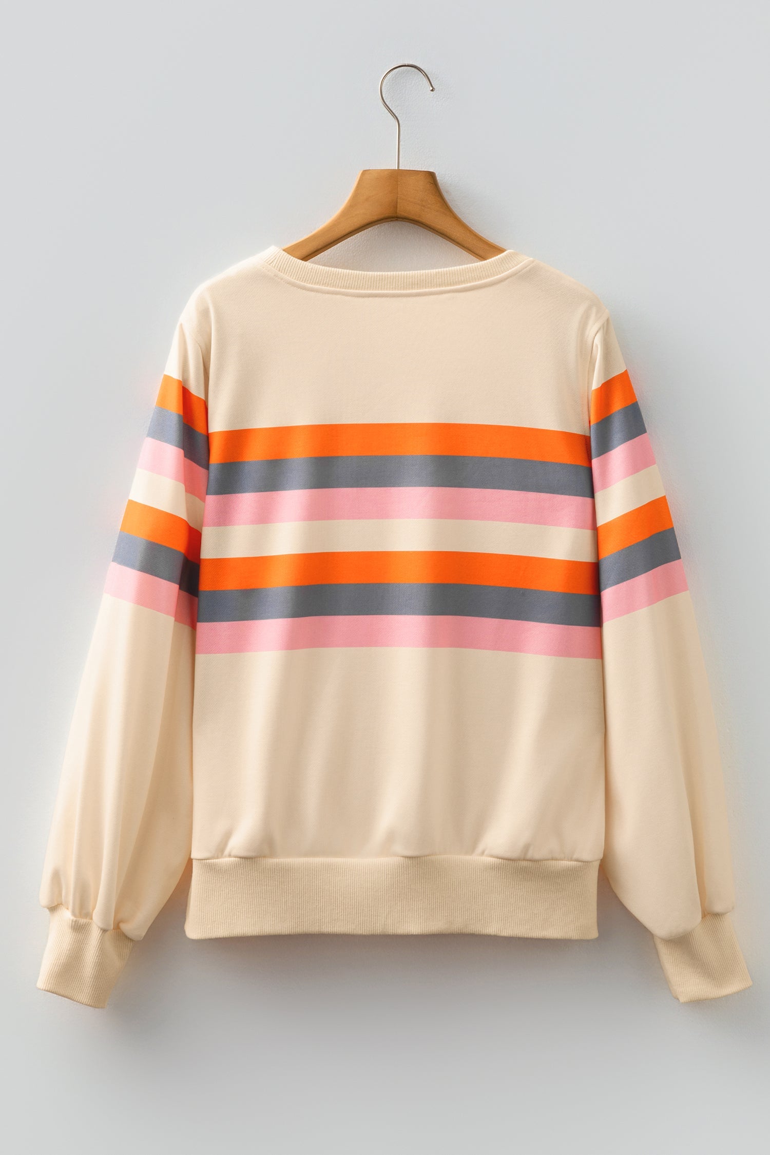 Women's Puff Sleeve Pullover with Cream and Striped Detail - Image 2