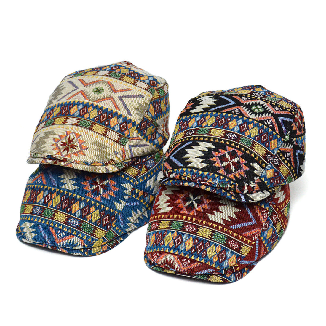 Women’s Retro Ethnic Print Beret Hat Chic Geometric Flat Cap - Image 2