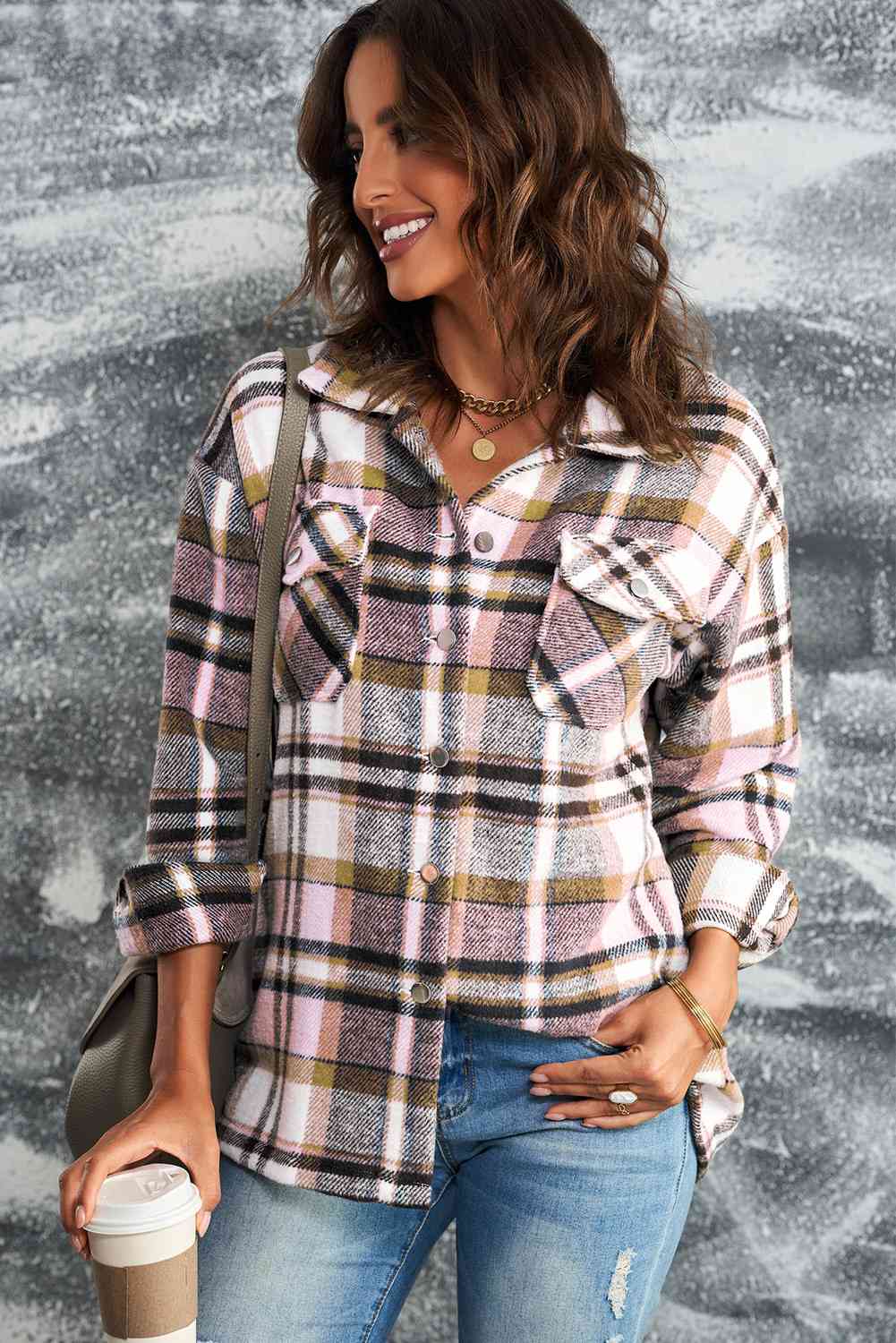 Women's Classic Plaid Button Front Shirt Jacket