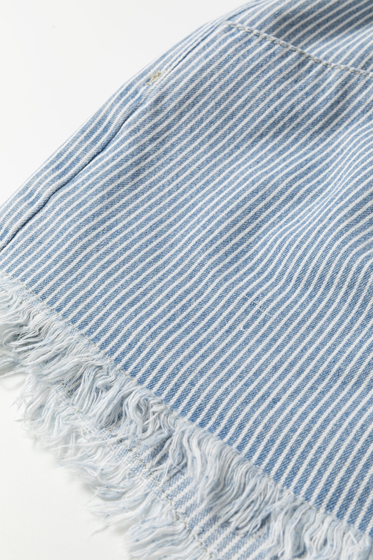 Stripe Raw Edge Drawstring Waist Denim Shorts