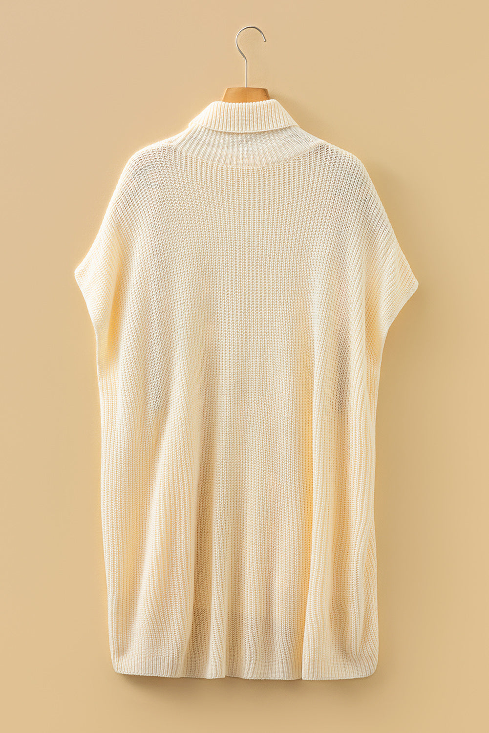 Solid Turtleneck Short Sleeve Pocketed Tunic Sweater