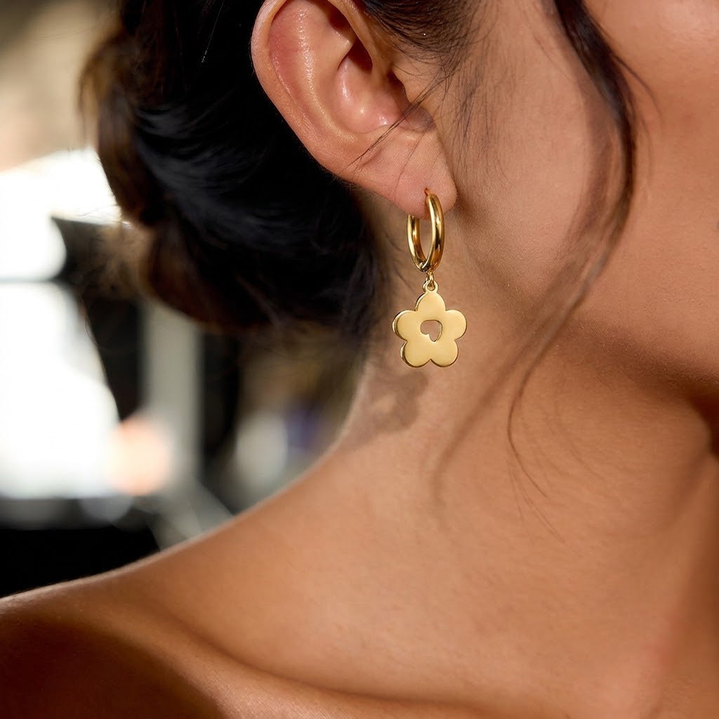 Fashionable Flower Pendant Earrings Womens