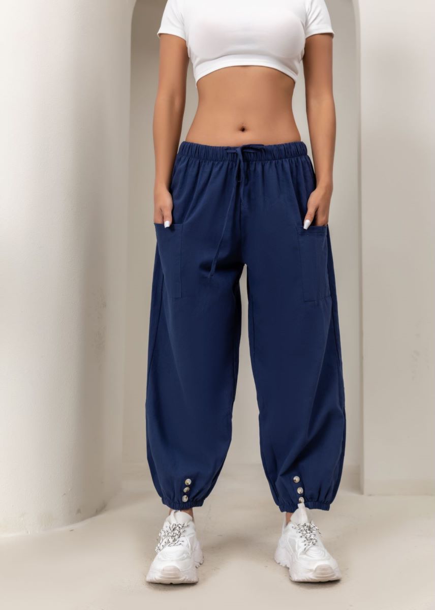 Women Casual Loose Joggers with Button Detail Comfortable Loungewear - Image 2