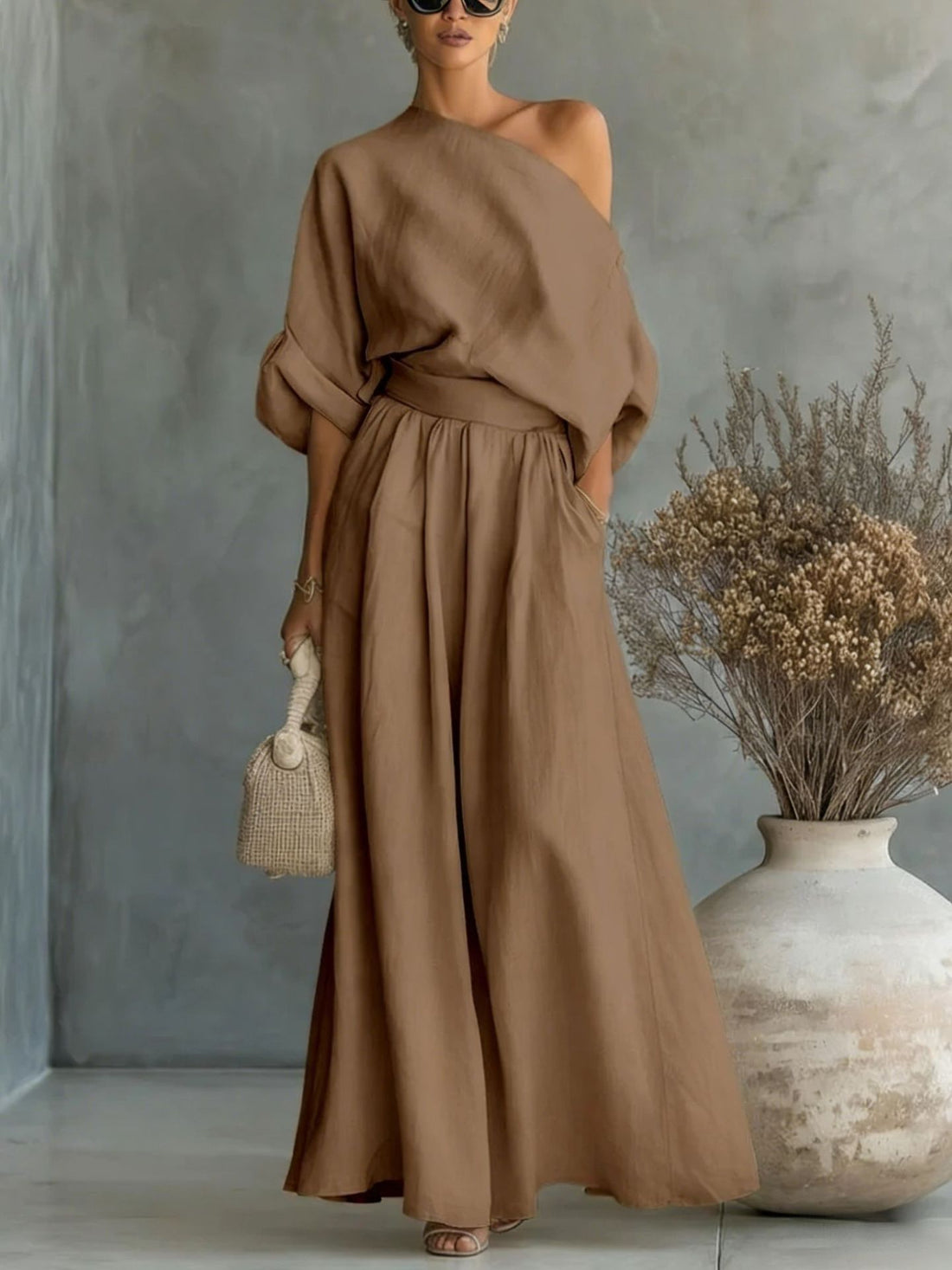Off-Shoulder Crop Top and Wide-Leg Pants Two-Piece Set - Image 7