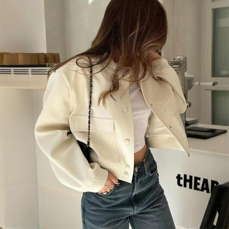 Women's Long Sleeve Baseball Jacket with Button Front