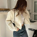 Women's Long Sleeve Baseball Jacket with Button Front