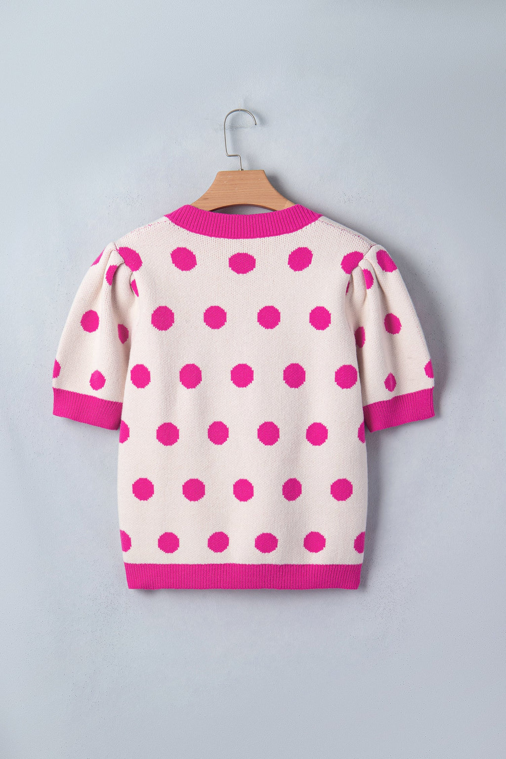 Alexia Puff Short Sleeve Sweater - Polka Dot V-Neck Knit Top