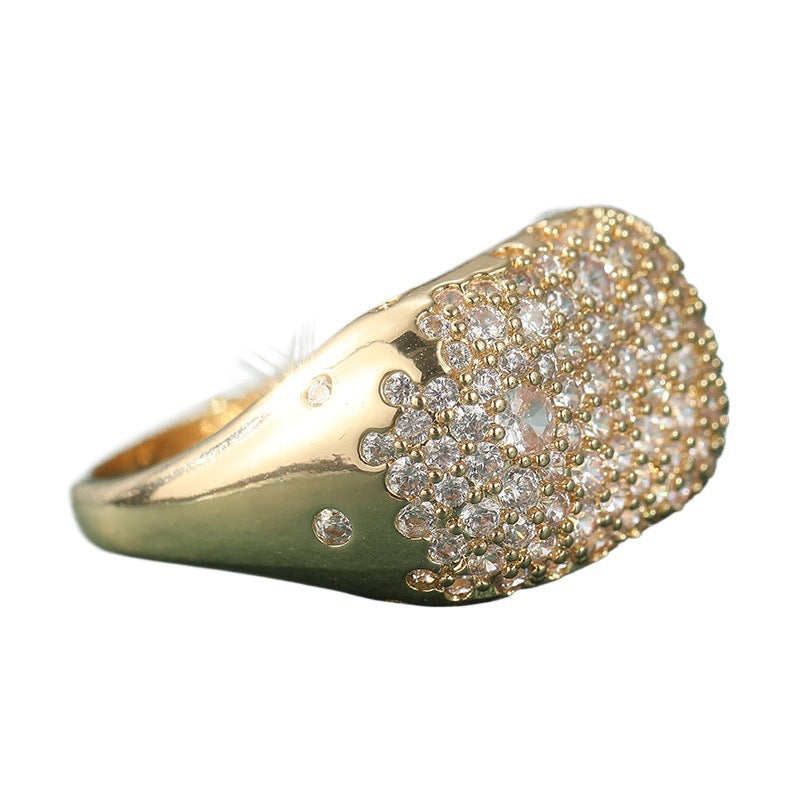Gold Plated Bohemian Statement Ring with Pave Cubic Zirconia