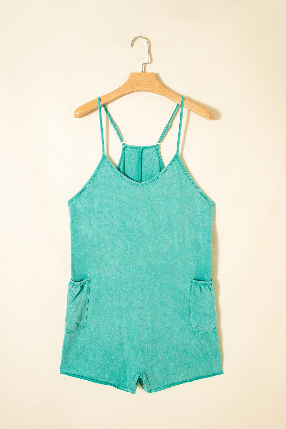 Mineral Wash Spaghetti Strap Pocketed Romper