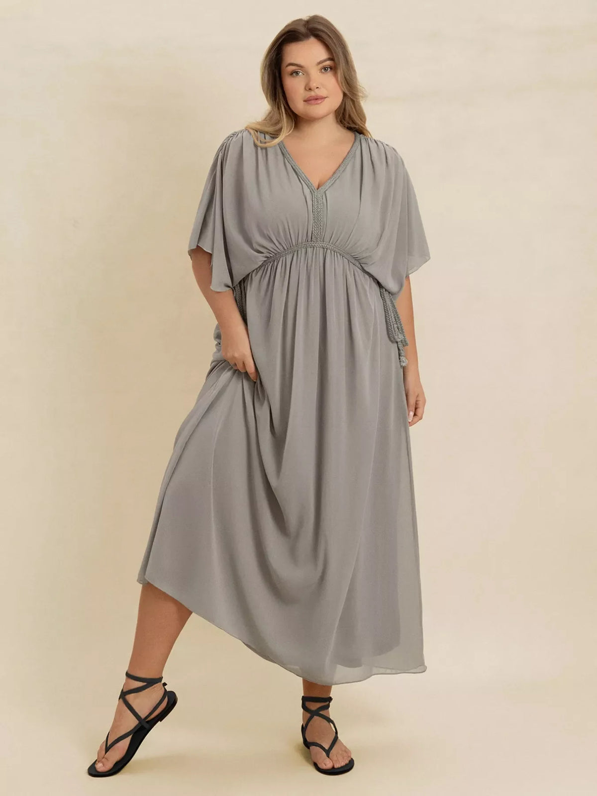 Plus Size V-Neck Flutter Sleeve Dress