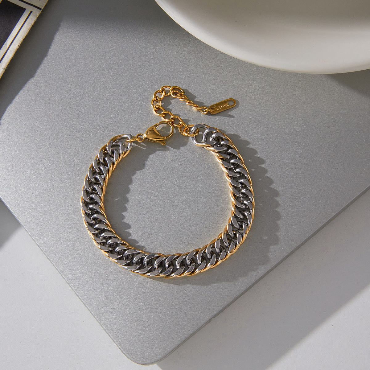 Two-Tone Stainless Steel Cuban Chain Bracelet for Men and Women