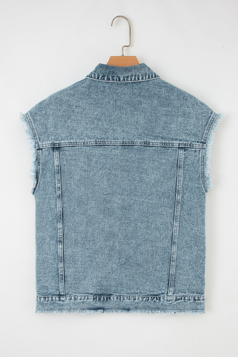 Denim Button Flap Pocket Frayed Vest