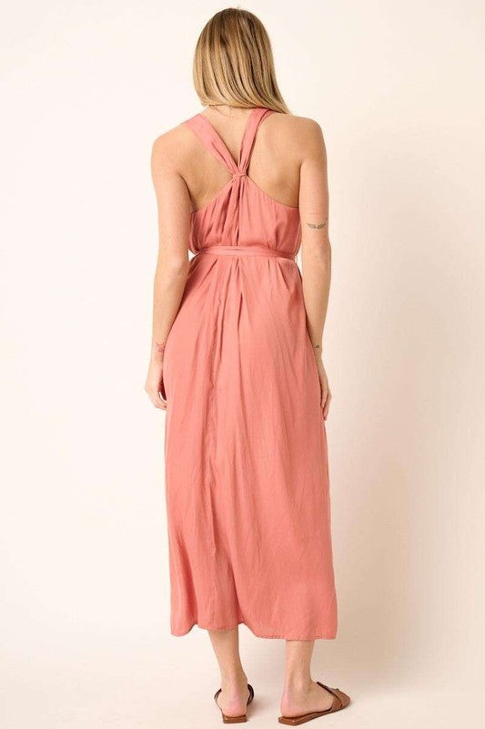Cross Back Belted V Neck Tank Maxi Dress for Elegant Events