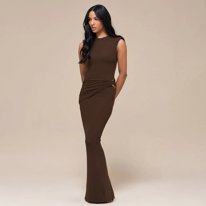 Sleeveless Bodycon Midi Dress with Side Ruched Detail