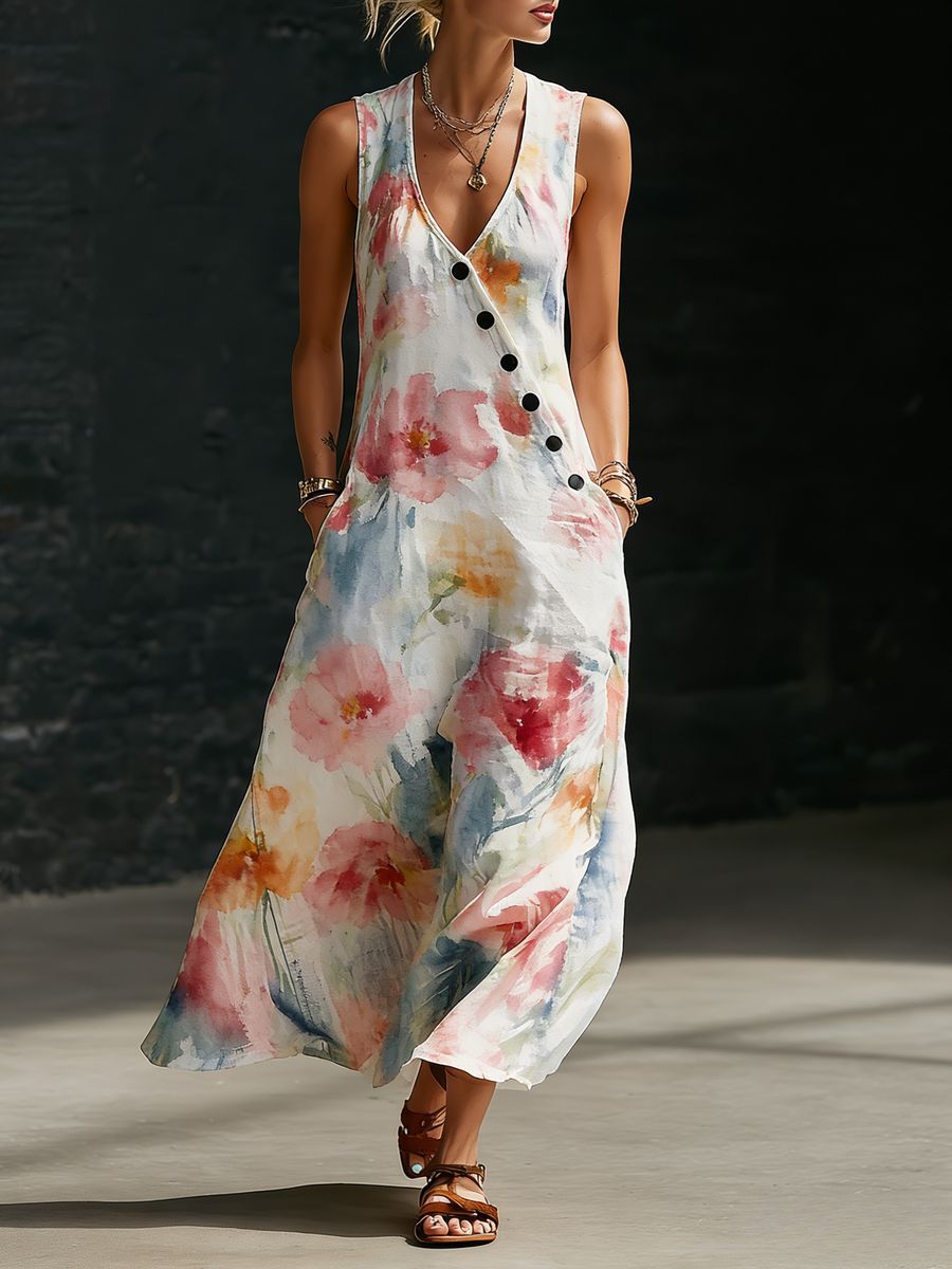 Women’s V-Neck Button-Detail Shirt and Wide-Leg Pants Set