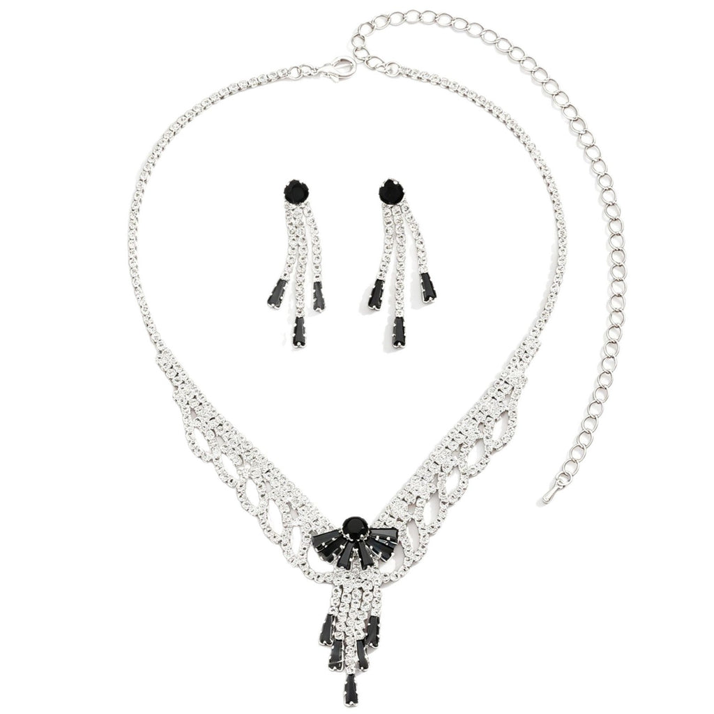Light Luxury And High-End Rhinestone Bow Lace Earrings And Necklace, Fashionable And Sweet Bridal Wedding Party Jewelry Set