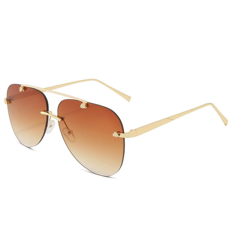 Unisex Trendy Pilot Rimless Mirror Sunglasses UV400 Gradient