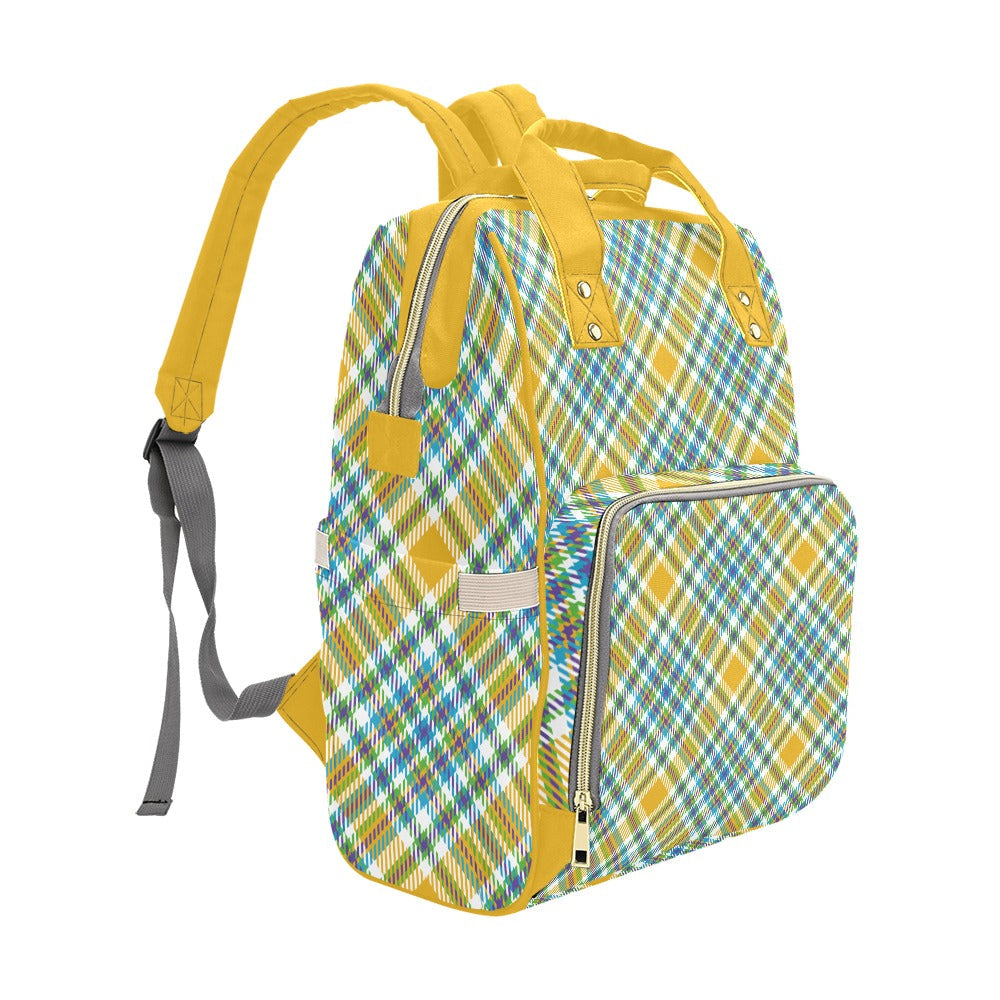 Yellow Plaid Multi-Function Backpack for School Travel and Daily - Image 3