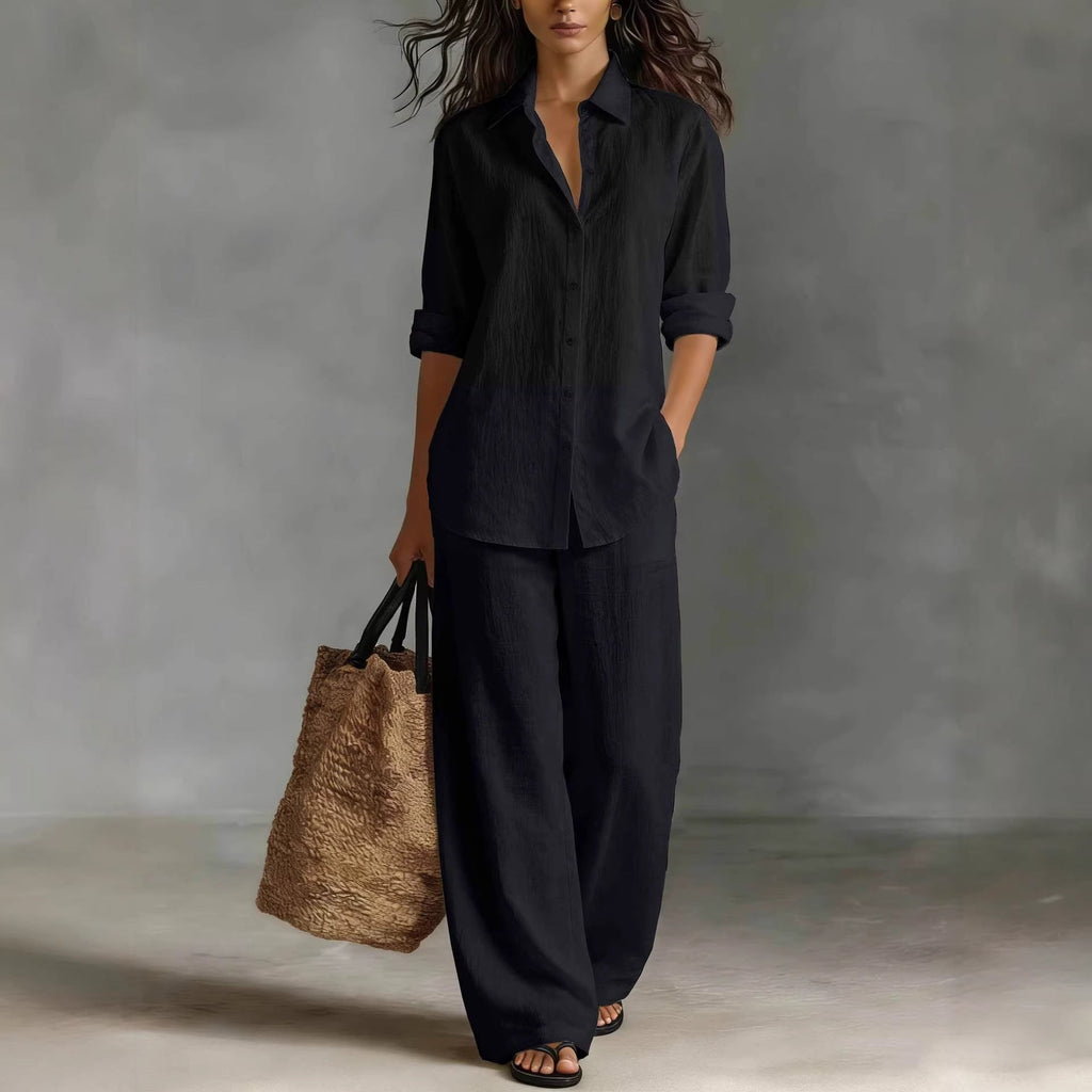 Women's Bohemian Cotton-Linen Button-Down Top and Pant Set - Image 5