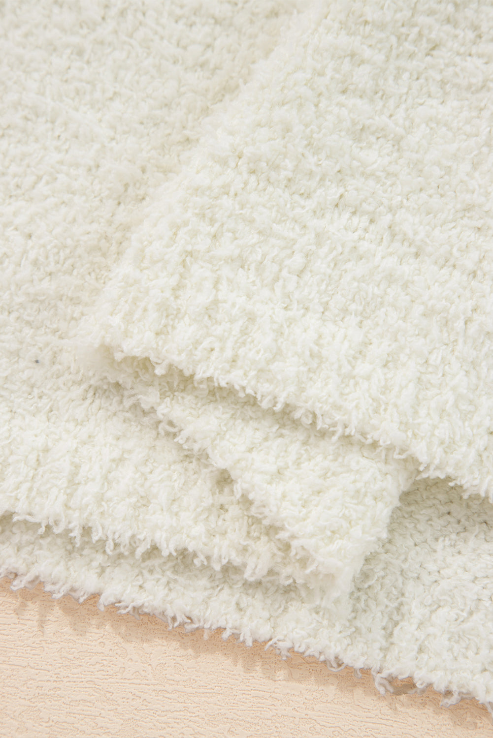 White Striped Popcorn Knit Hooded Sweater - Image 7