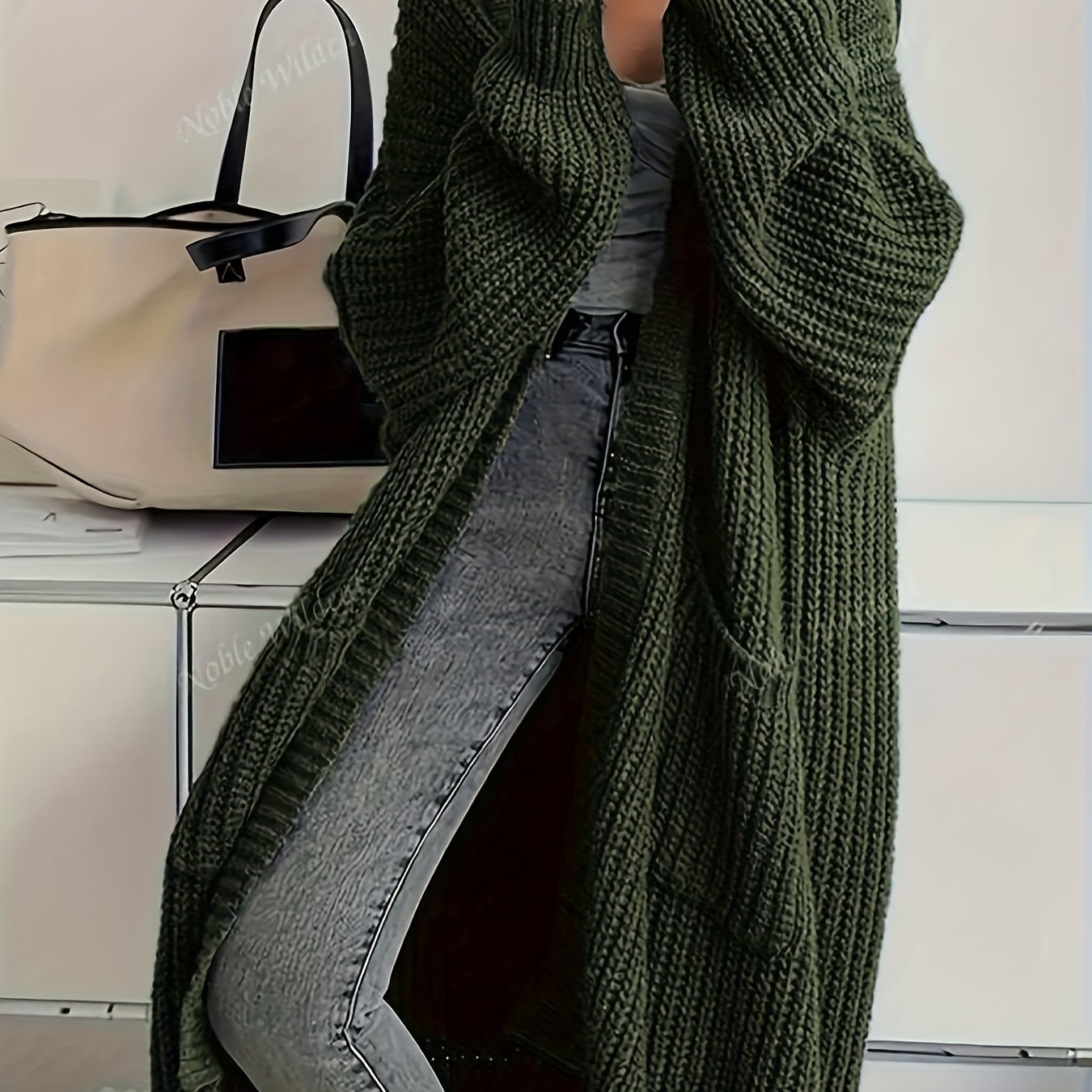 Women's Long Cardigan Over Knee V-Neck Chic