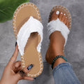Toe Post Raw Hem Flat Sandals