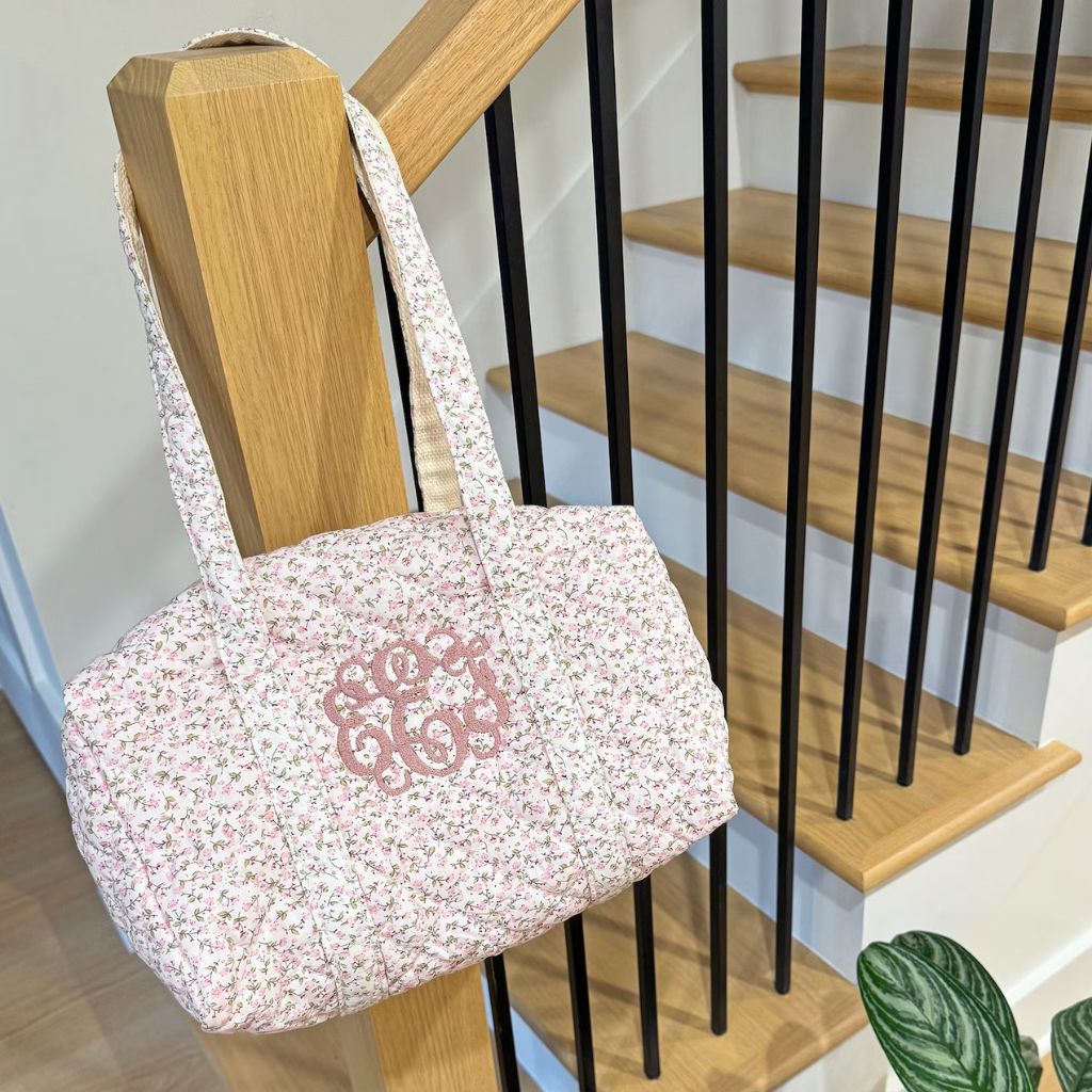 Quilted Blush Blossoms Tote Bag