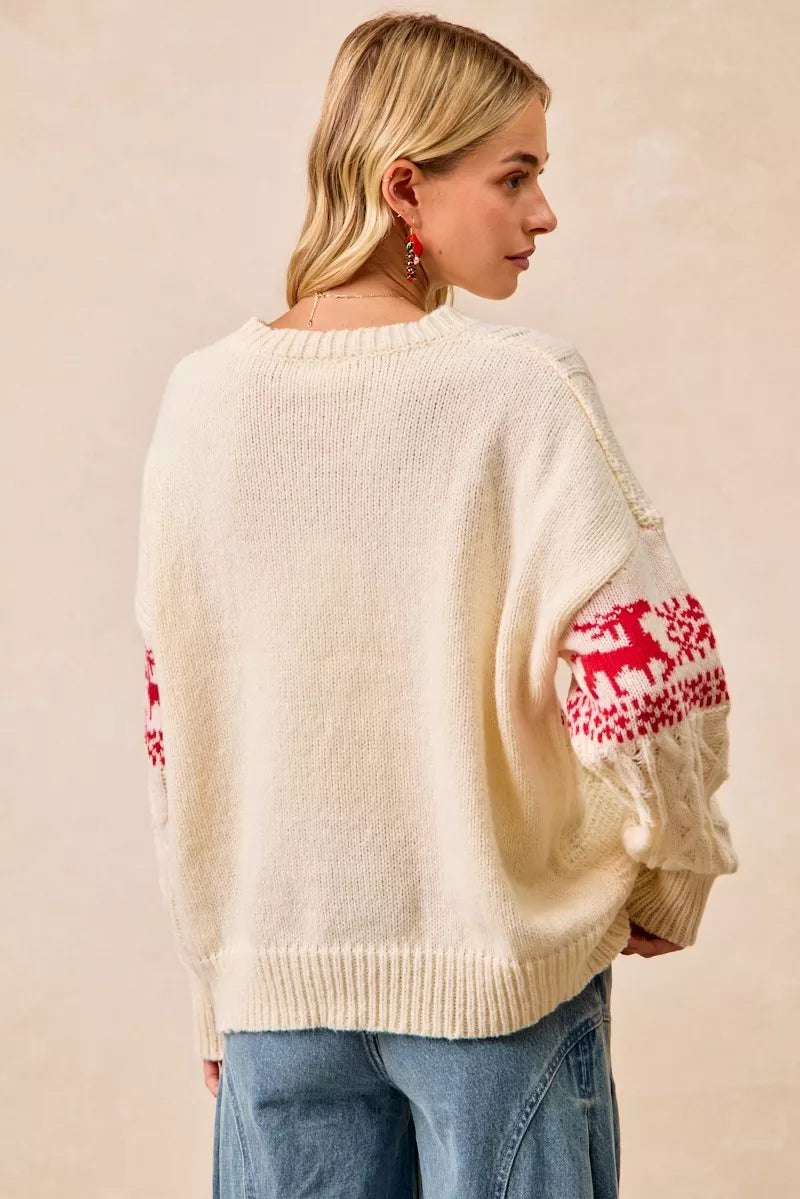 Christmas Fair Isle Cable Knit Sweater in Red