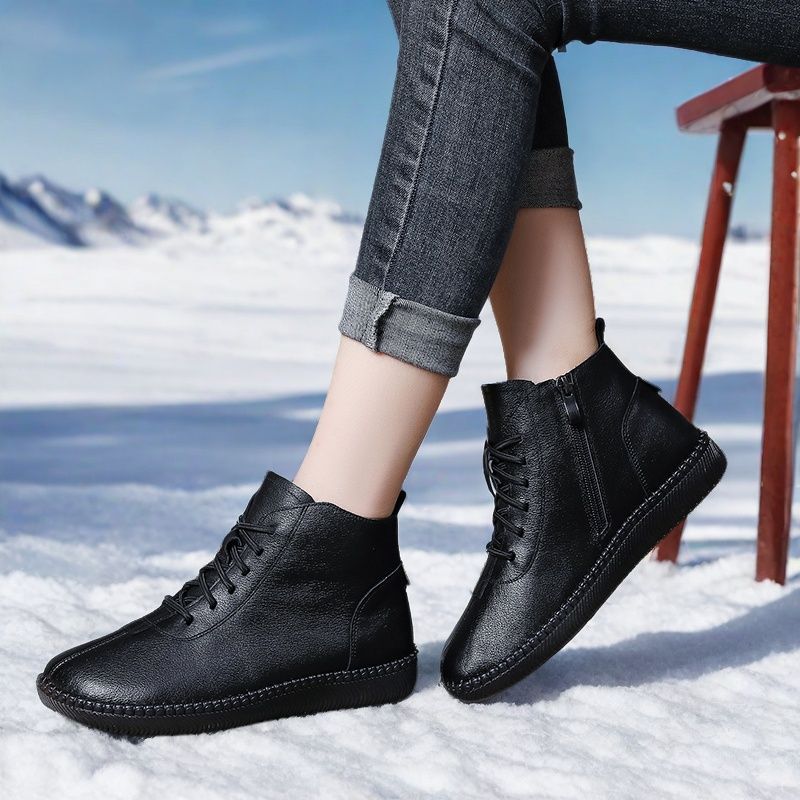 Women's Genuine Leather Soft Soled Lightweight Flat Ankle Boots