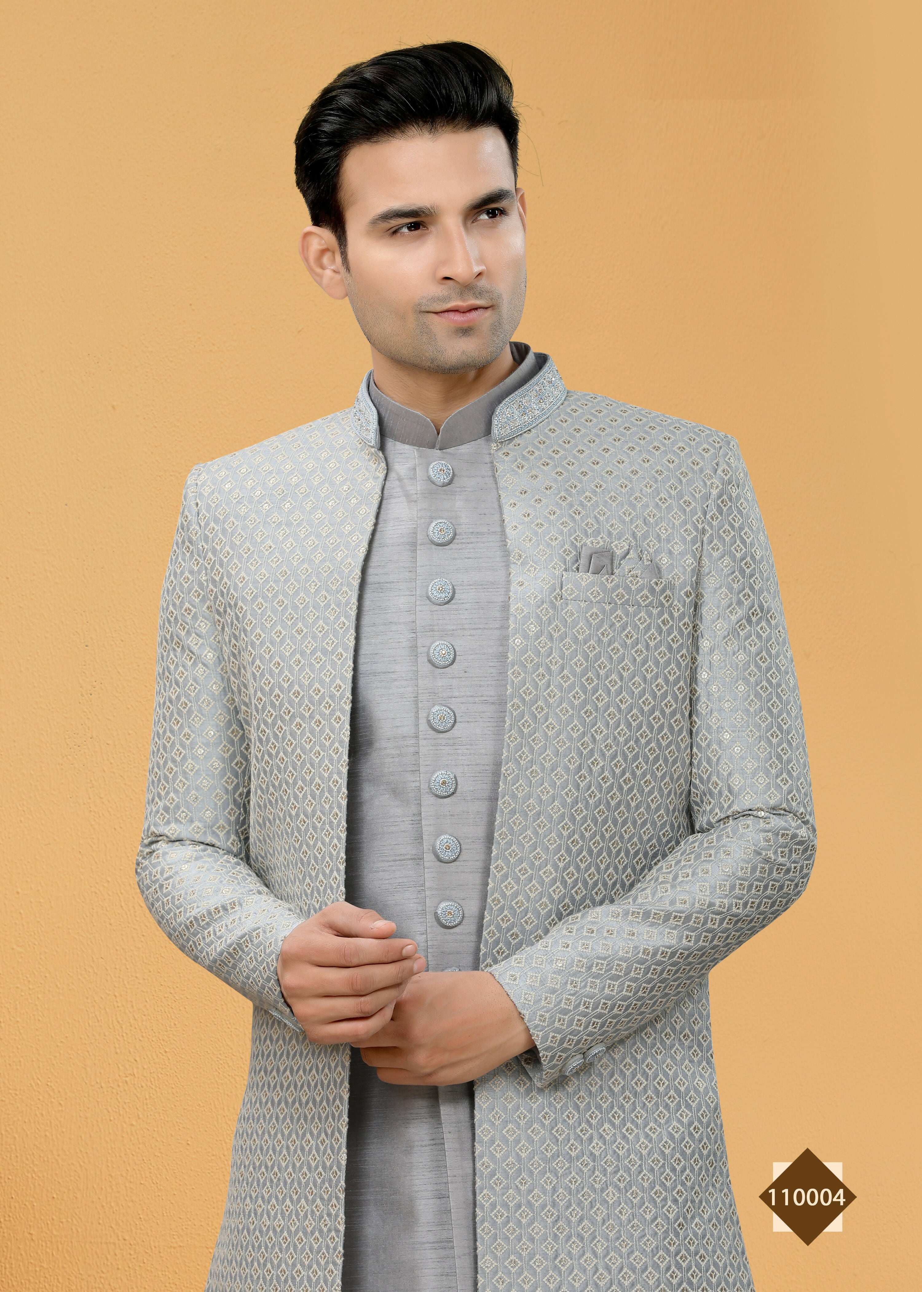 Boys Grey Art Silk Kurta Pyjama Set - Traditional Ethnic Wear