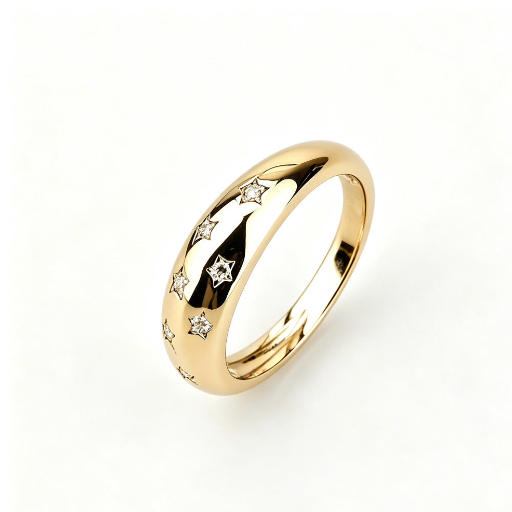 Moissanite Sterling Silver Diamond-encrusted Starry Ring