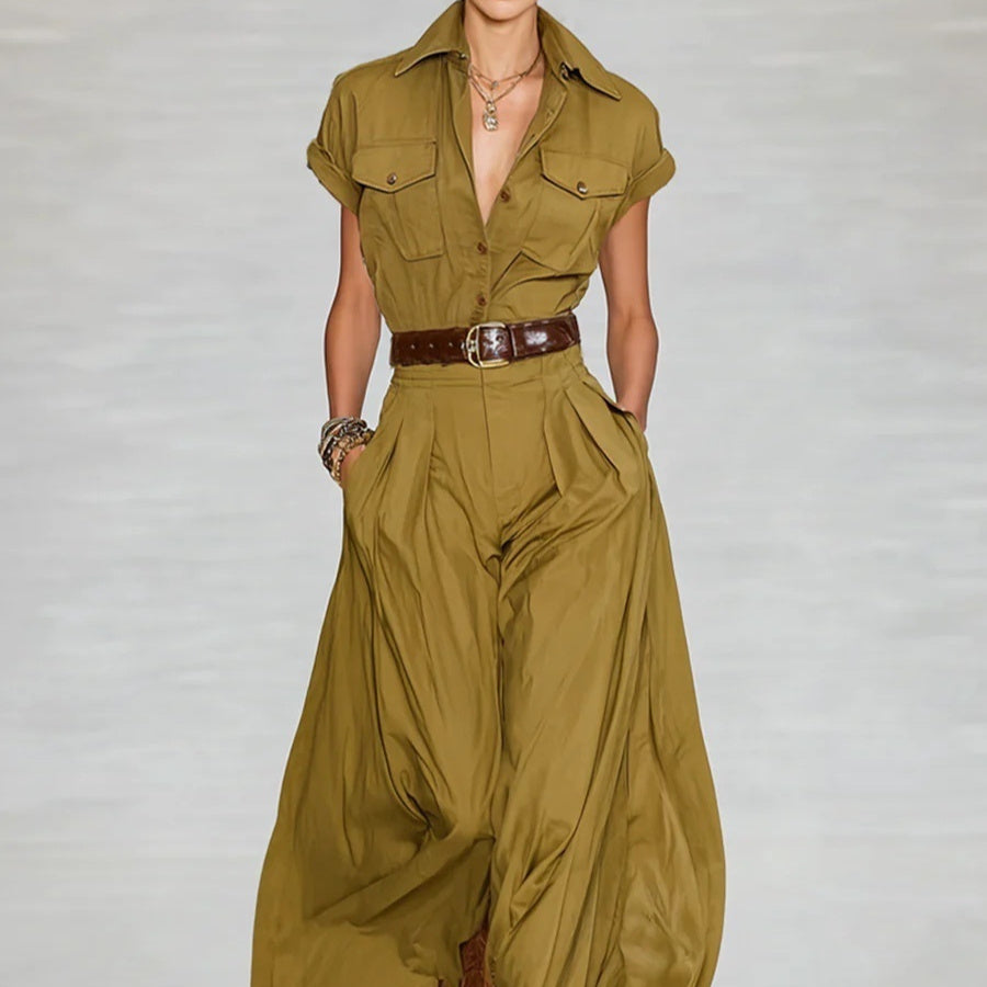 Women's Short-Sleeve Utility Maxi Dress with Pockets and Collar - Image 2