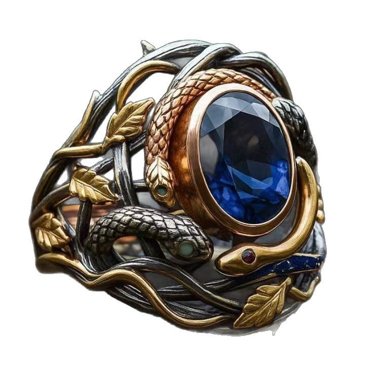 Sanjie 2026 New Eco-Friendly Alloy Ring, Ins Creative Multi-Snake Winding Exaggerated Ethnic Retro Jewelry For Women