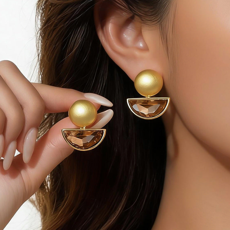 Womens Retro Style Round Rhinestone Inlaid Pendant Stud Earrings,Costume Earrings For Daily Banquet Party Wear