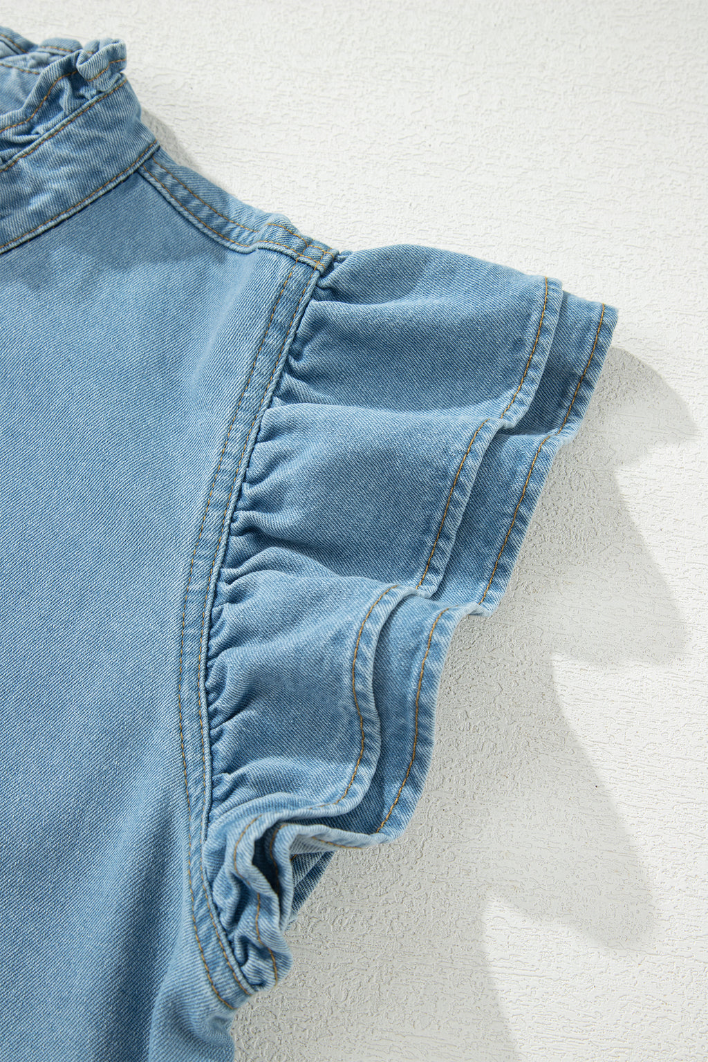 Myosotis Frilled Detail Button Down Ruffle Short Sleeve Denim Mini Dress