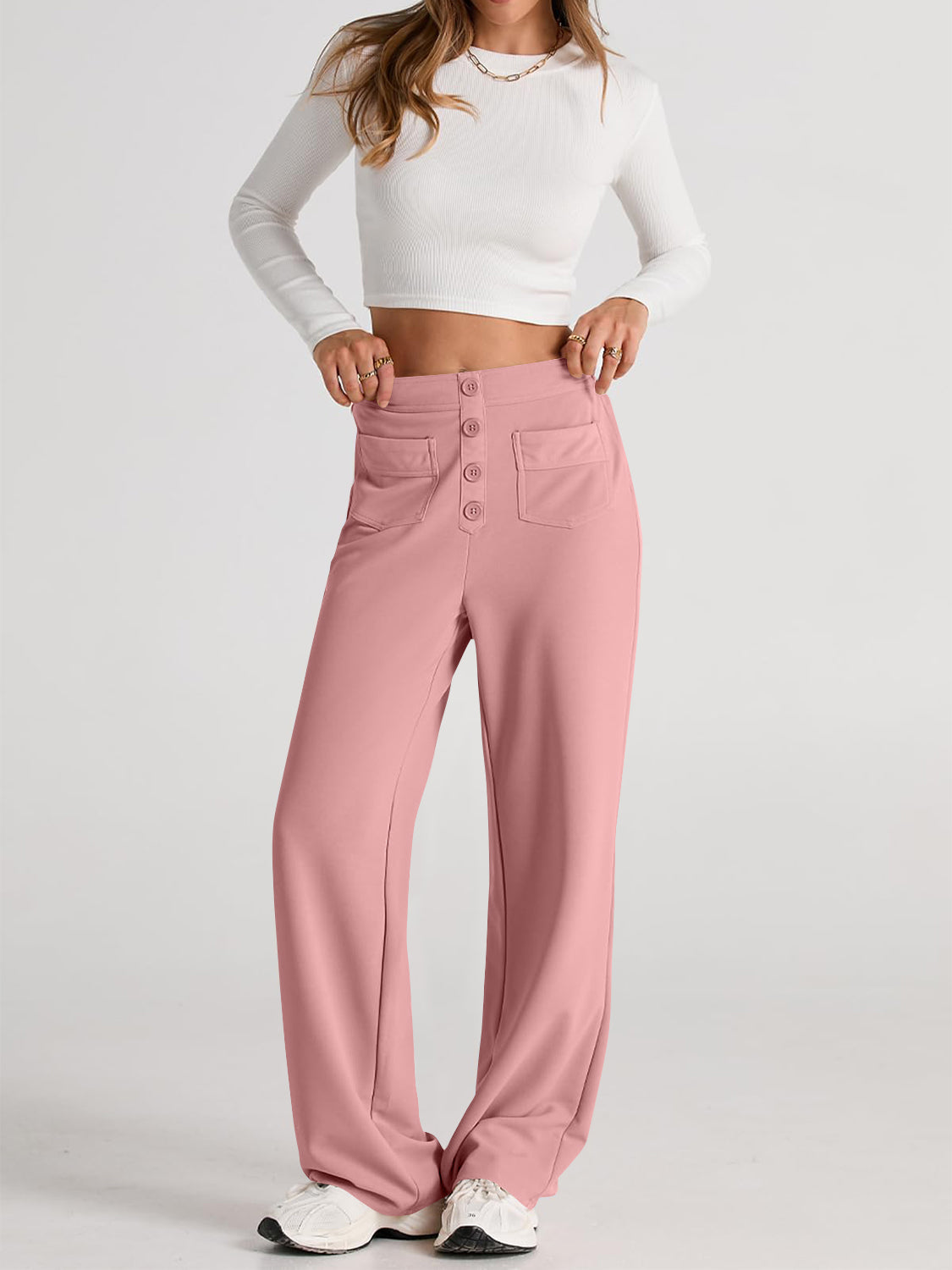 High Waist Wide Leg Pants | Black Polyester Relaxed Fit