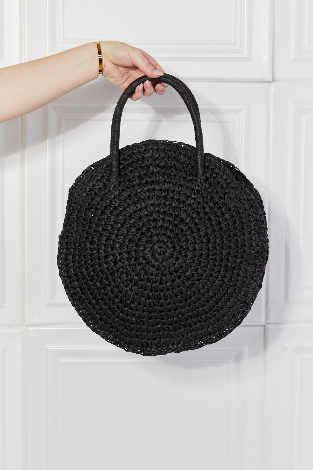 Justin Taylor Beach Date Straw Rattan Handbag Black