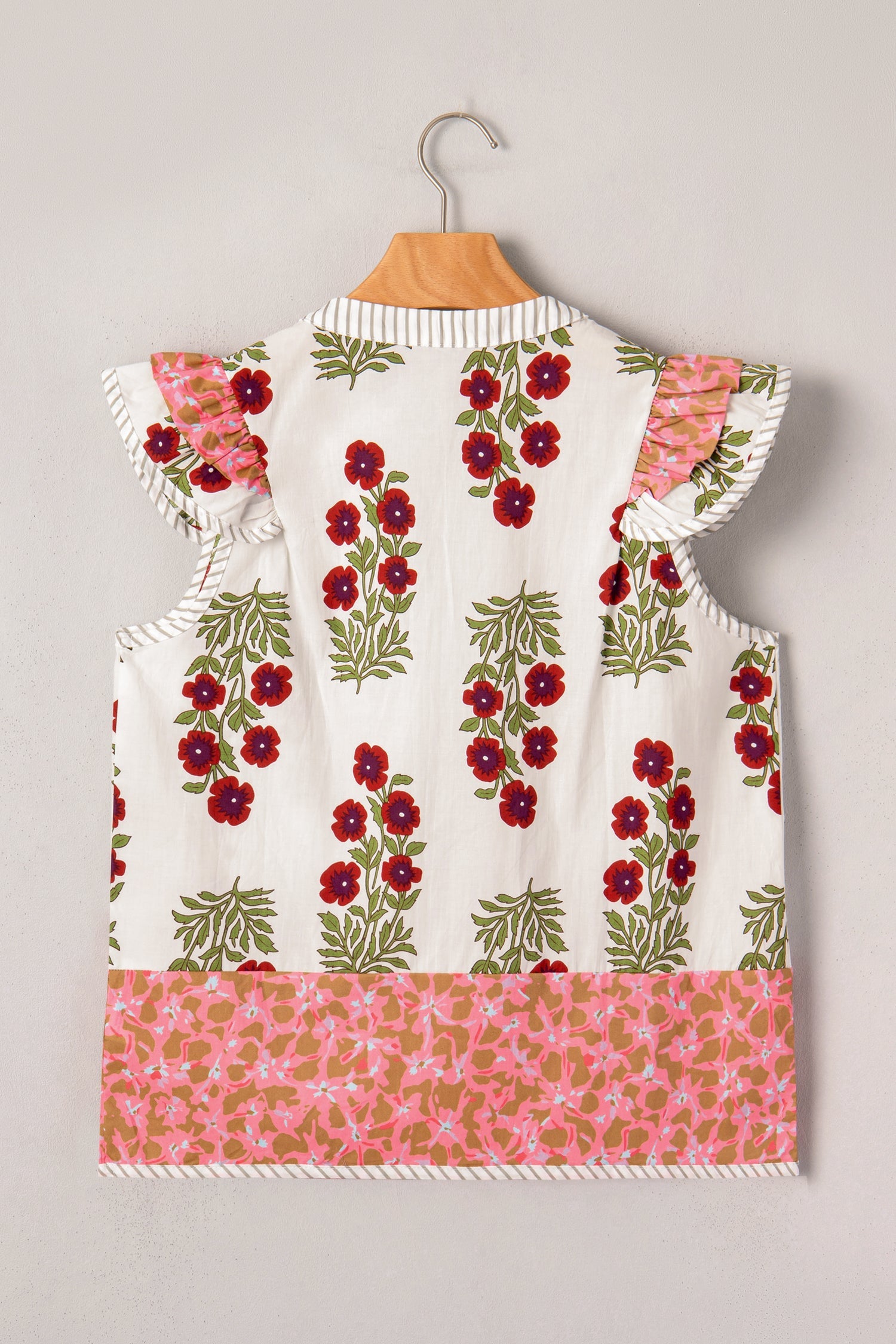 Zora Trim Flutter Cotton Blouse Floral Shift Top