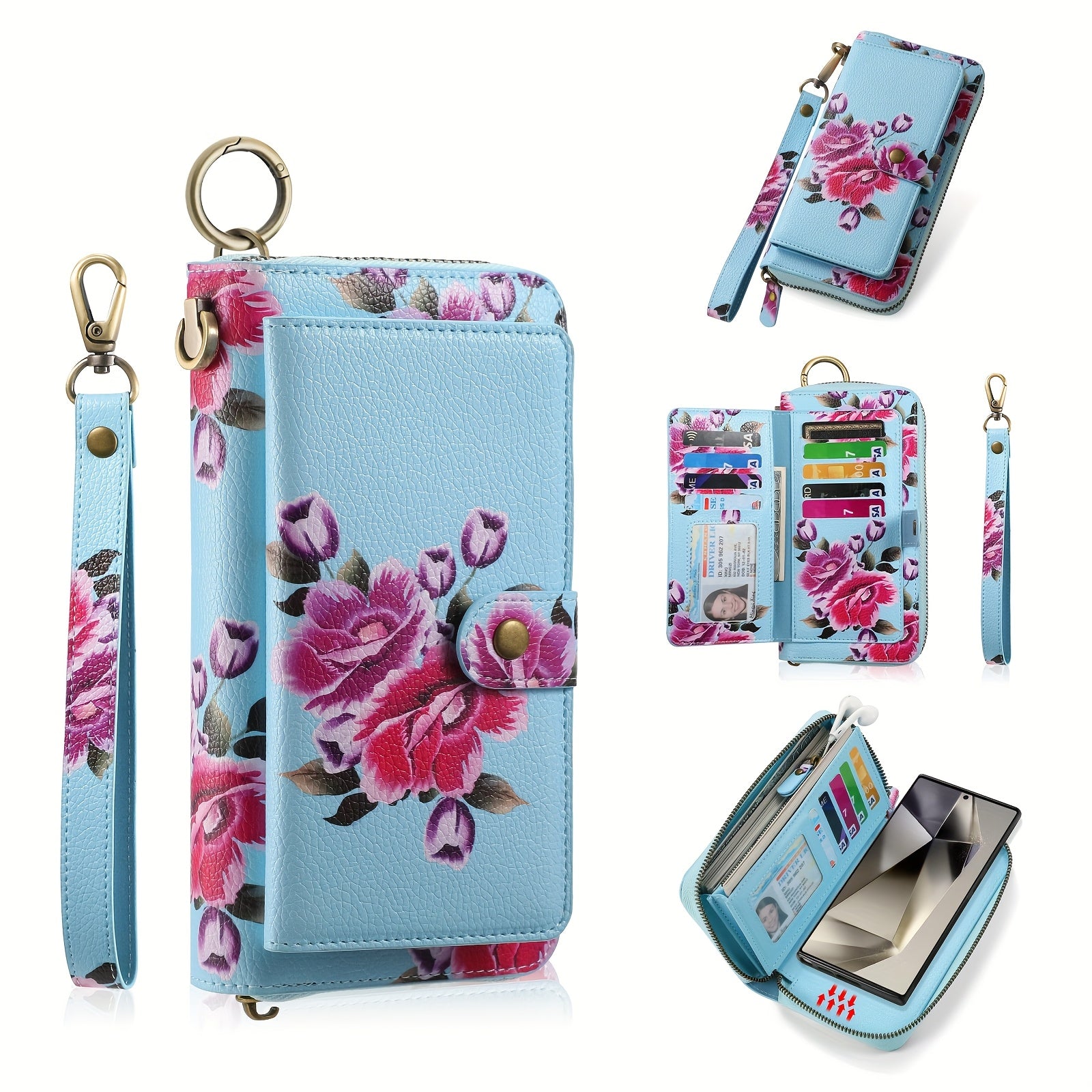 Elegant Floral PU Clutch Chic Zipper Wallet  Phone Bag